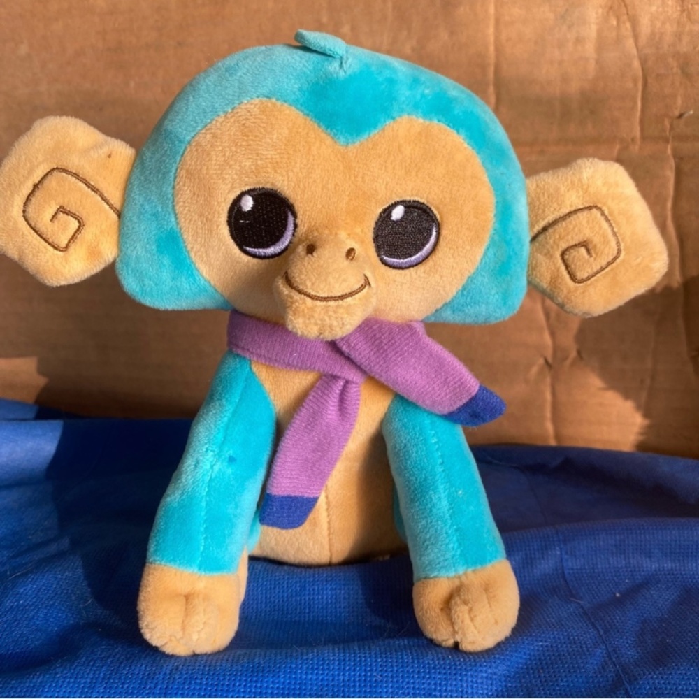 SALE!!! Animal Jam blue & tan Monkey with purple scarf stuffed toy